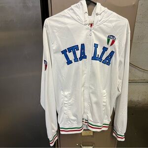 Italina White Hoodie with Blue and Green Accents